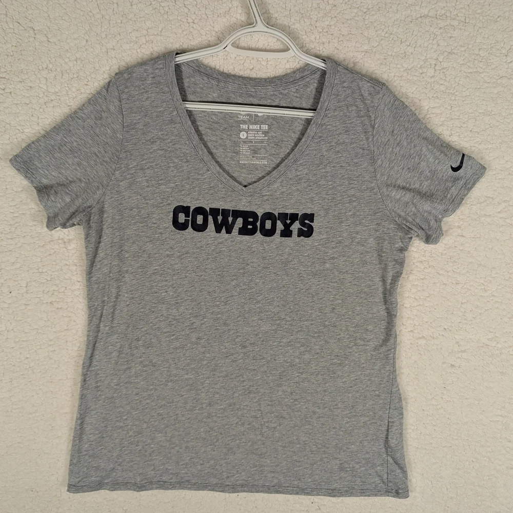 Nike‎ Women's L Gray Polyester Activewear T-Shirt Dri Fit Dallas Cowboys